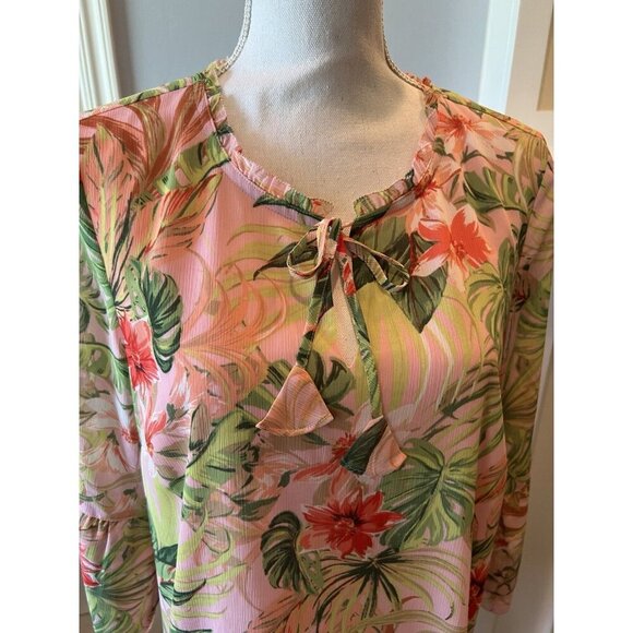 J. Jill Floral Tunic Top Women’s Size M Colorful Feminine Summer Resortwear - Picture 4 of 16